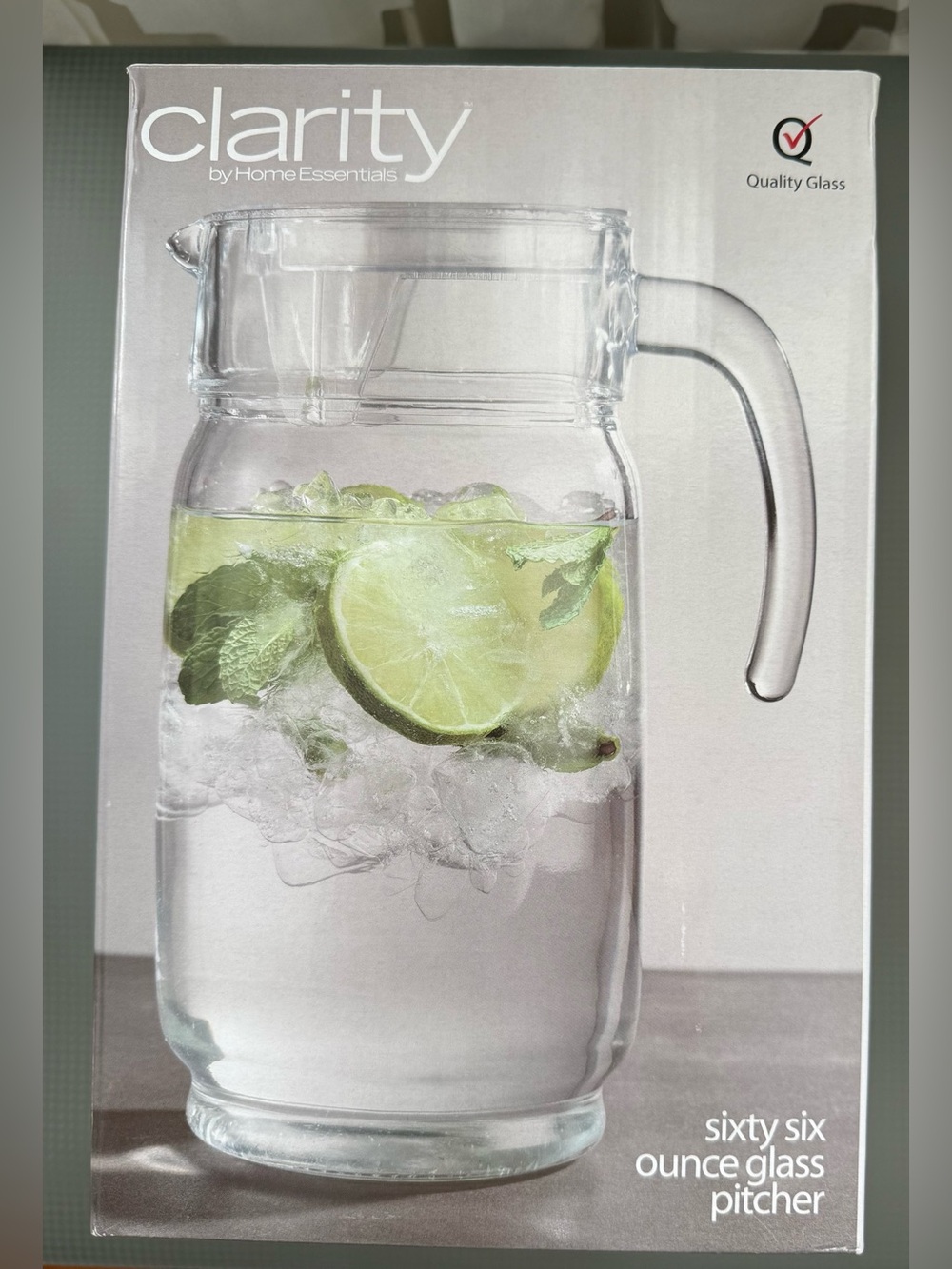 Home Essentials Clear Glass Pitcher with Lime-Green Garnish